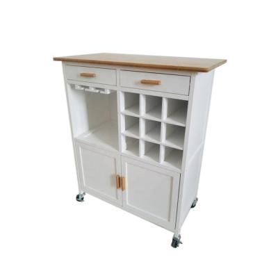 China Kitchen Furntiure Kitchen Furniture Rolling Cart With 9 Bottle Wine Rack And Stemware Storage for sale