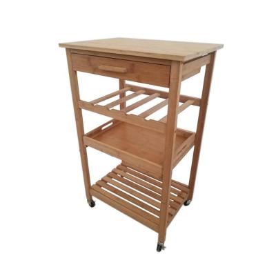 China Kitchen Furntiure Bamboo Kitchen Storage Cart Wooden Rolling Rack With Drawer And Shelves Home Furniture for sale