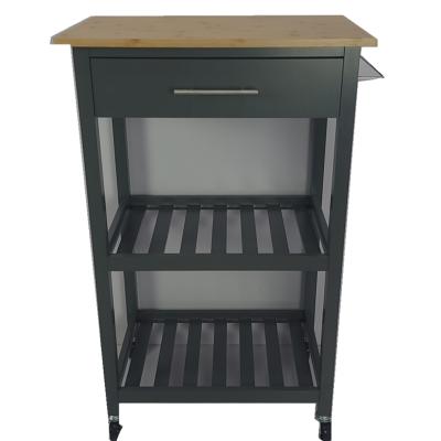 China Durable Wooden 3-TIER Kitchen Cart Storage Durable Cart With Drawer And Wheels for sale