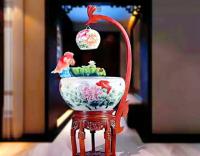 China Peony Pattern 520mm Chinese Ceramic Fish Bowl With Lamp for sale