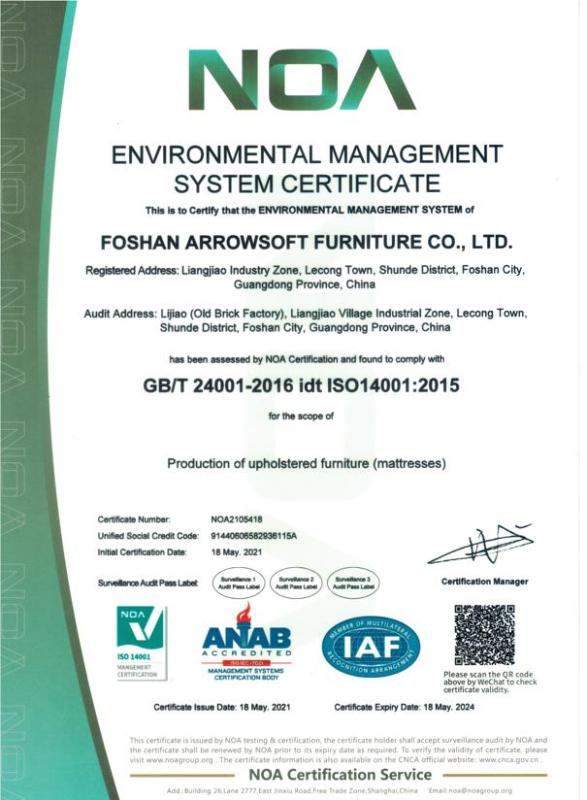 ISO14001 - Foshan Arrow Furniture Co., Ltd.