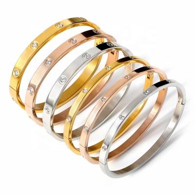 China Hot Sale Fashion Trendy Men and Women Brand Jewelry CZ Crystal Stainless Steel Bangle Love Bracelet for sale