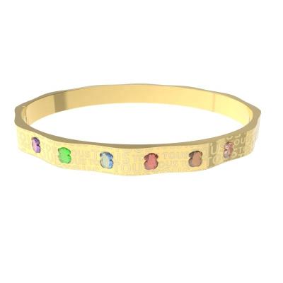 China Good Quality Cute Colorful Cute Bear Jewelry Gold Plated Stainless Steel Bangle Bracelet For Women for sale