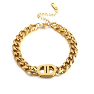 China Gold TRENDY Link Chain Jewelry Brand Men And Women Designer Stainless Steel Cuban Bracelet for sale