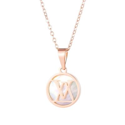 China Wholesale High Quality Jewelry CLASSIC Shell Dainty Initial Necklace Pendant Colorful Stainless Steel for sale