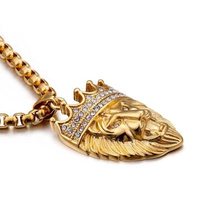 China Hiphop Statement High Quality Lion Pendant Fine Stainless Steel 18K Gold Cuban Chain Necklace For Men for sale