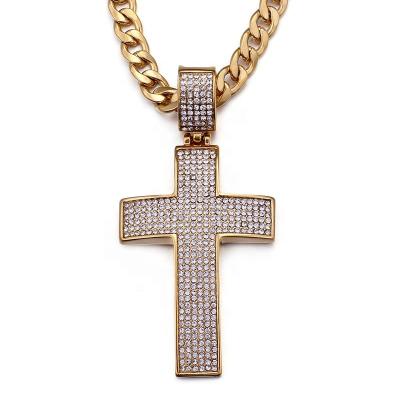 China High End Luxury Hiphop Stainless Steel Jewelry Iced Out Diamond Cross Pendant Necklace For Men for sale