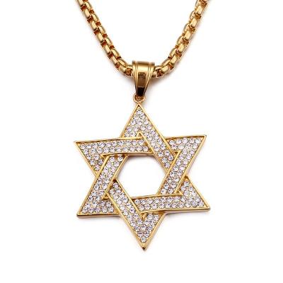 China Hexagram Luxury Punk Star Gold Style Vintage Stainless Steel Pendant Necklace For Men for sale