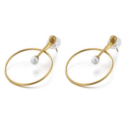 China New Trendy Fashion Stainless Steel Jewelry Gold Circle Pearl Drop Stud Earrings For Women for sale