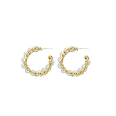 China 2022 Tasty Jewelry Trend Stainless Steel Gold Jewelry FASHIONABLE Twist Fine Circle Pearl Earrings for sale