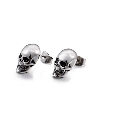 China New Fashionable Hiphop Stainless Steel Men's Jewelry Hip Hop Skull Retro Shaped Studs Men's Stud Earrings for sale