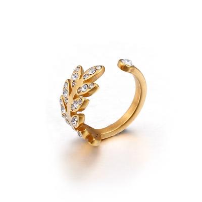 China Fashion Trendy High End Trendy Jewelry Women Adjustable Leaf Shaped Gold Stainless Steel Ring for sale