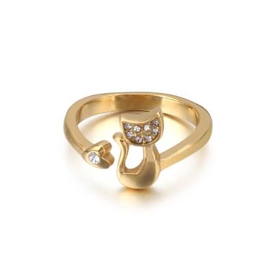 China Factory Wholesale Cute Cat Rings Fashion Ins Style 18K Gold Plated Stainless Steel Ring for sale