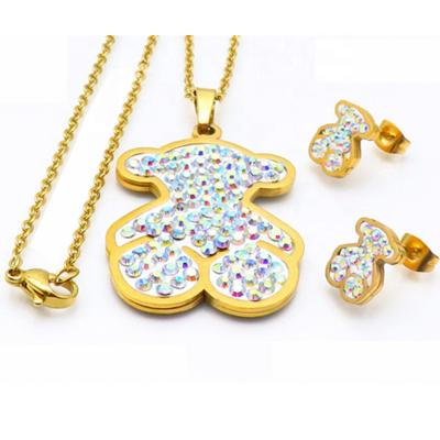 China High End Luxury Bear Wedding Stainless Steel Outlet Iced Out Zirconia Bridal Jewelry Set for sale