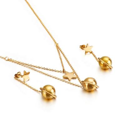 China Fine Stainless Steel Necklace Set Wholesale CLASSIC Dubai 18K Gold Plated Star Ball Design Jewelry for sale