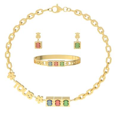 China Cheap Color TRENDY Crystal Jewelry Gemstone Jewelry Sets Fashion Bear Design Stainless Steel for sale