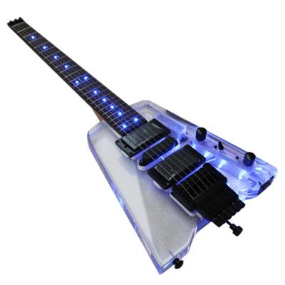 China Good quality LED gitar guitars light electro electricas electric guitar electric guitarra blue acrylic headless guiter guitar for sale