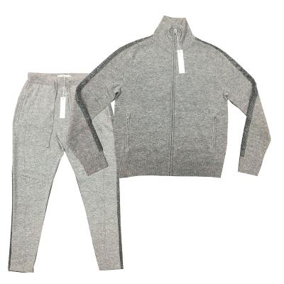 China Anti-Wrinkle Cashmere Tracksuit Knitwear Pure Luxury Sparkle Cahsmere Twin Set Knitted Culotte Jacket for sale