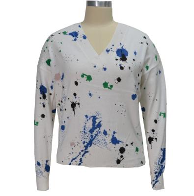 China Anti-wrinkle Women Printed Cashmere Blend Knitwear High Quality Comfortable Sweater for sale