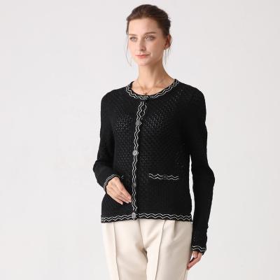 China Anti-Wrinkle Texture Pointelle Cardigan Knitwear Zig Zag Balancing Knitted Cardigan for sale