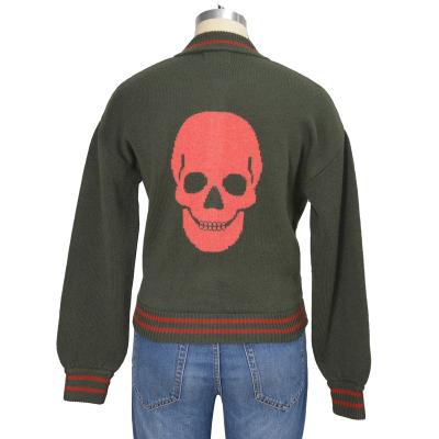 China Fashionable Anti-wrinkle Skull Intarsia Sweater Cashmere Button Back Cardigan for sale