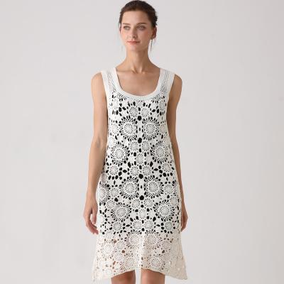 China Anti-Wrinkle Women All Over Hand Crochet Dress Knitwear Sleeveless Knitted Cotton for sale