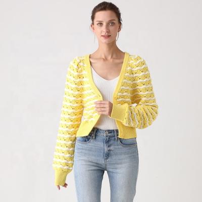 China Anti-wrinkle Spring Knitwear Big Gauge Knitted Cardigan Texture Stipe Sweater for sale