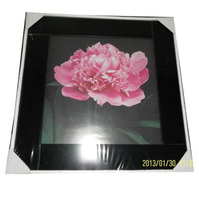 China Black Mirror Or Silver Mirror With Painting Gallery Black Beveled Edge Mirror Decorative Picture Frame With Print Peony for sale