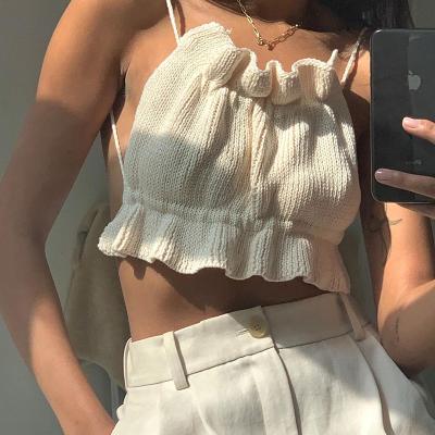 China Falbala 2021 Women Compressed Crop Tops Sexy Solid Color Slimming Summer Knitted Tops for sale