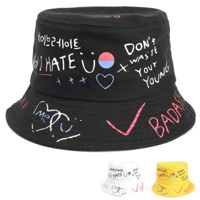 China 2021New Style Fashionable 3 Color European And American Autumn Graffiti Arrival Letter Printed Woman Bucket Hat Fishermen Hat for sale