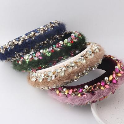 China 2022 European and American Style Fashion Luxury Raw Hairy Ladies Rhinestone Bling Pearl Sponge Party Woman Hairbands Headbands for sale