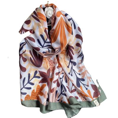 China Cotton Floral Canvas Cool Sunscreen Cool Fashion Muffler Shawls Designer Silk Scarf For Women Long for sale