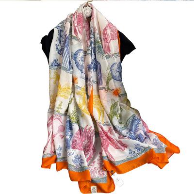 China New Designer Fashion Silk Scarf For Women Summer Beach Soft Horse Pattern Muffler Fashionable Shawls for sale