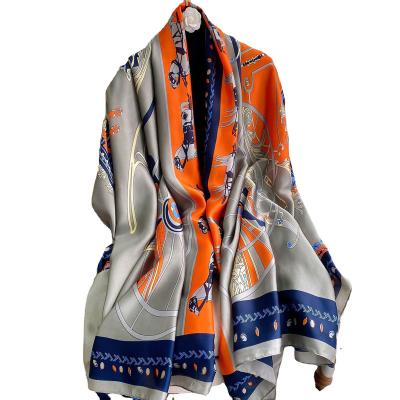 China 2021 luxury fashion silk scarf for women retro soft satin scarves printing muffler fashion shawls ladies for sale