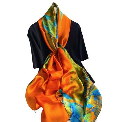 China 2021 fashion painting muslim silk scarf for women simple soft color printing ladies shawls for sale