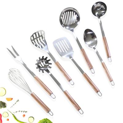 China Sturdy and Durable 8 PCS Stainless Steel Sustainable Kitchen Utensil with Rose Gold Plated Handle and Hanging Hole for sale