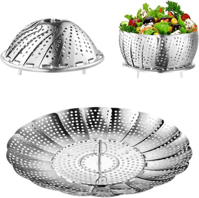 China Sustainable Steamer Basket Stainless Steel Vegetable Baskets For Cooking Healthy Expandable Steamer Basket To Fit Various Size Pot for sale