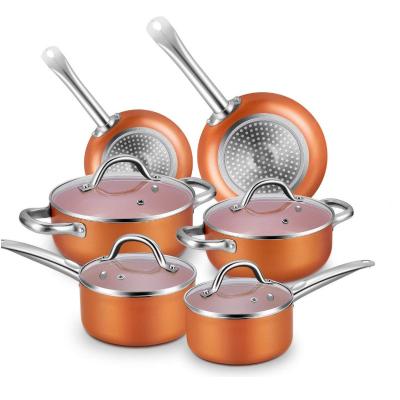 China New Sustainable Home Aluminum Copper Kitchen Cookware 10pcs Ceramic Nonstick Cookware Cookware Sets for sale