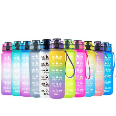 China 32oz Tritan BPA Viable Leak Proof Plastic Free Sports Motivational Water Bottle With Time Marker Straw for sale