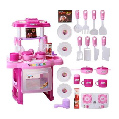 China Hot 20201 Kids Plastic Girls Happy Sideboard Toys Cooking Game House Pretend Set For Kids Cooking With Led Light for sale