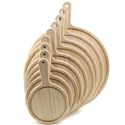 China Sustainable Best Selling Kitchen Tools Tray With Hand Wooden Pizza Round Dish Baking Pizza Good Quality for sale