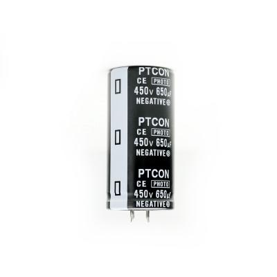 China Sufficient High Quality General Purpose Price 30X60 450v 650uf Lower Long Life PTCON Voltage Break In Aluminum Electrolytic Capacitor for sale