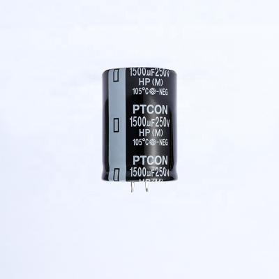 China Sufficient Price 35X50 250v 1500uf High Quality General Purpose Lower Long Life PTCON Voltage Break In Aluminum Electrolytic Capacitor for sale