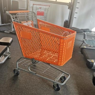 China 100L-200L Capacity Unfolding Capacity 100L-200L Plastic Trolley Hot Selling Orange Half For Supermarket Store for sale