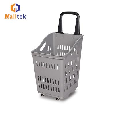 China Four Wheel Single Handle Plastic Shopping Trolley Easy-Carrying Basket for sale