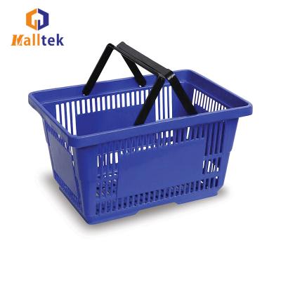 China Best Selling Durable Supermarket Durable Double Handle Plastic Shopping Basket for sale