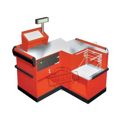 China Eco-friendly Material Best Selling Red Metal Grocery Checkout Cashier Desk for sale