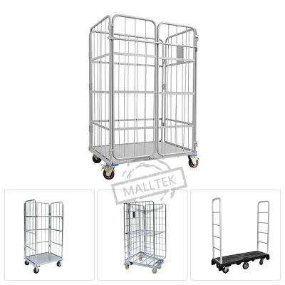 China Collapsible Roll Cart Wire Mesh Rolling Container Steel Storage Roll Containers for sale