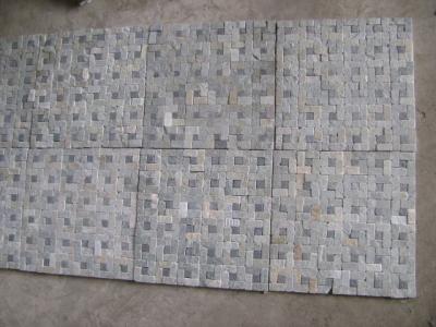 China Natural Stone Mosaic Black Slate mixed Yellow Quartzite P014 Mosaic for Wall Decoration for sale