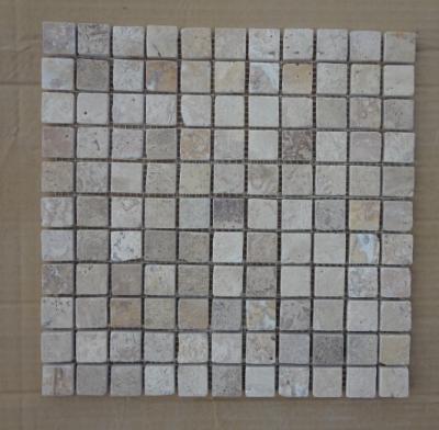 China Chinese Tumbled White Travertine Mosaic Wall Decoration China Travertine Mosaic Pattern for sale